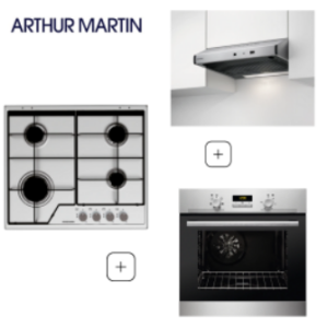 Pack équipement Arthur Martin Hotte (AHT6125X) + Table de cuisson (AGS6424SX) + Four (AZB2400AOX)